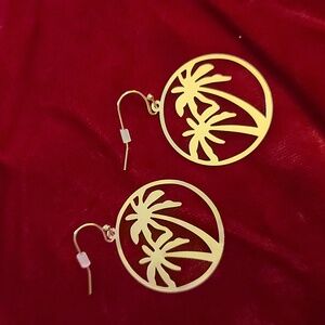 Palm Tree Dangle Earrings Brass/Goldtone NWT